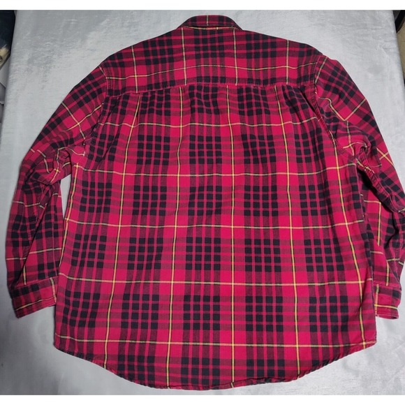 VTG EDDIE BAUER LEGENDS Men Large Red Black Plaid Cotton Button Outdoor Shirt - Picture 12 of 16